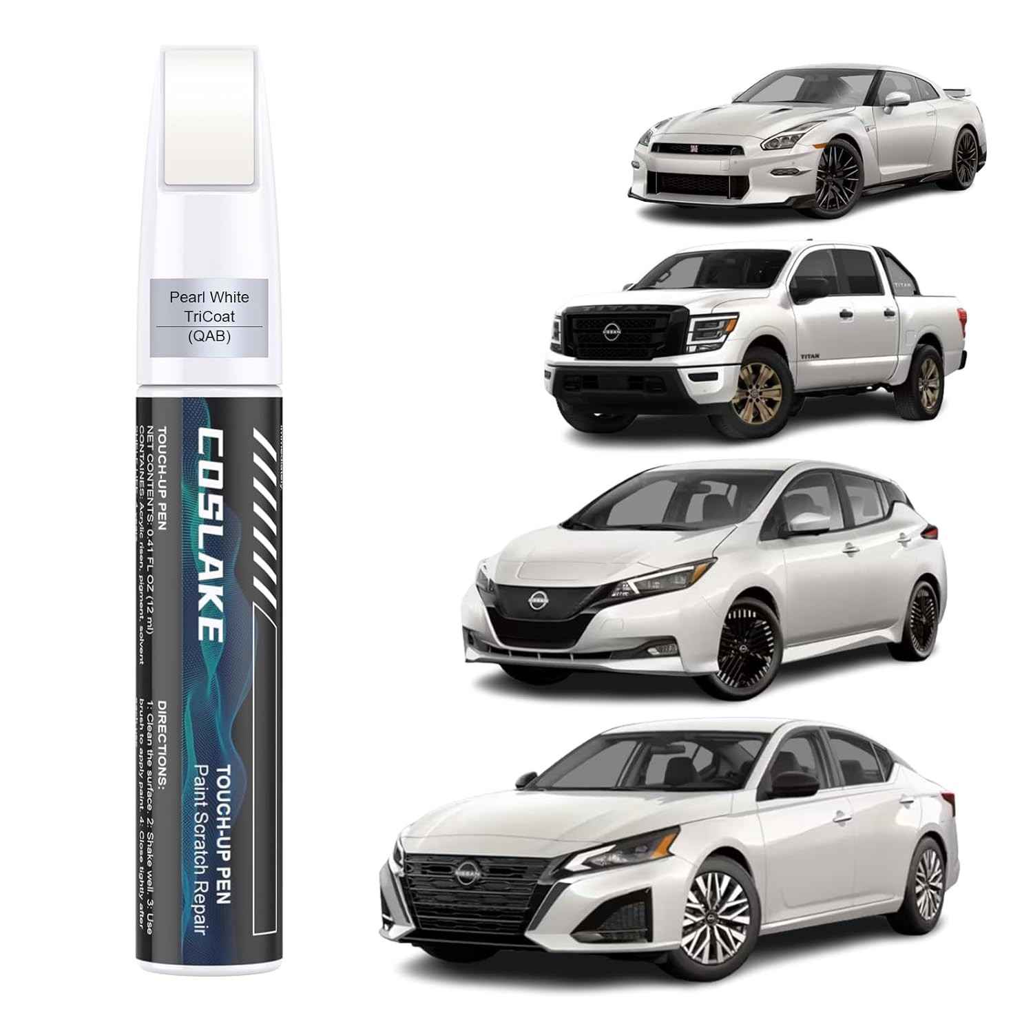 Tinta de Retoque para Carro Nissan - Pearl White Tricoat (QAB) - Kit Reparo de Arranhões com Caneta 2 em 1