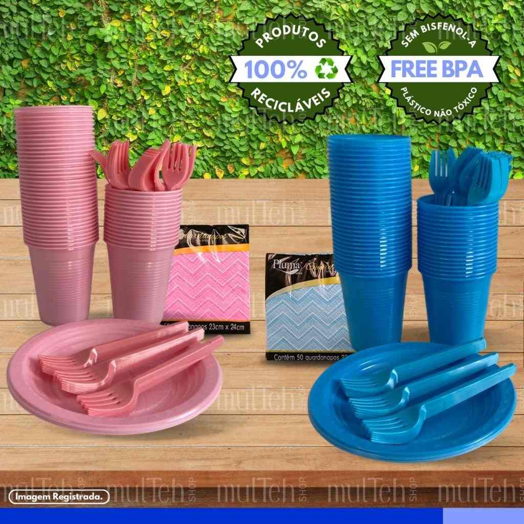 Kit Descartáveis para Chá Revelação Azul e Rosa – Completo e Prático