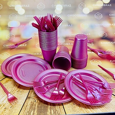 Kit Descartável 50 Pessoas: Rosa Perolado