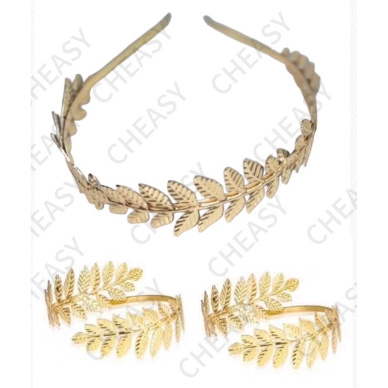 Kit Deusa Grega: Tiara Folhas Finas + Bracelete