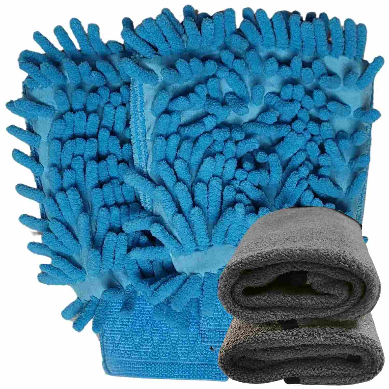 Kit Luva e Toalha de Microfibra 30x40cm - Limpeza Automotiva e Doméstica