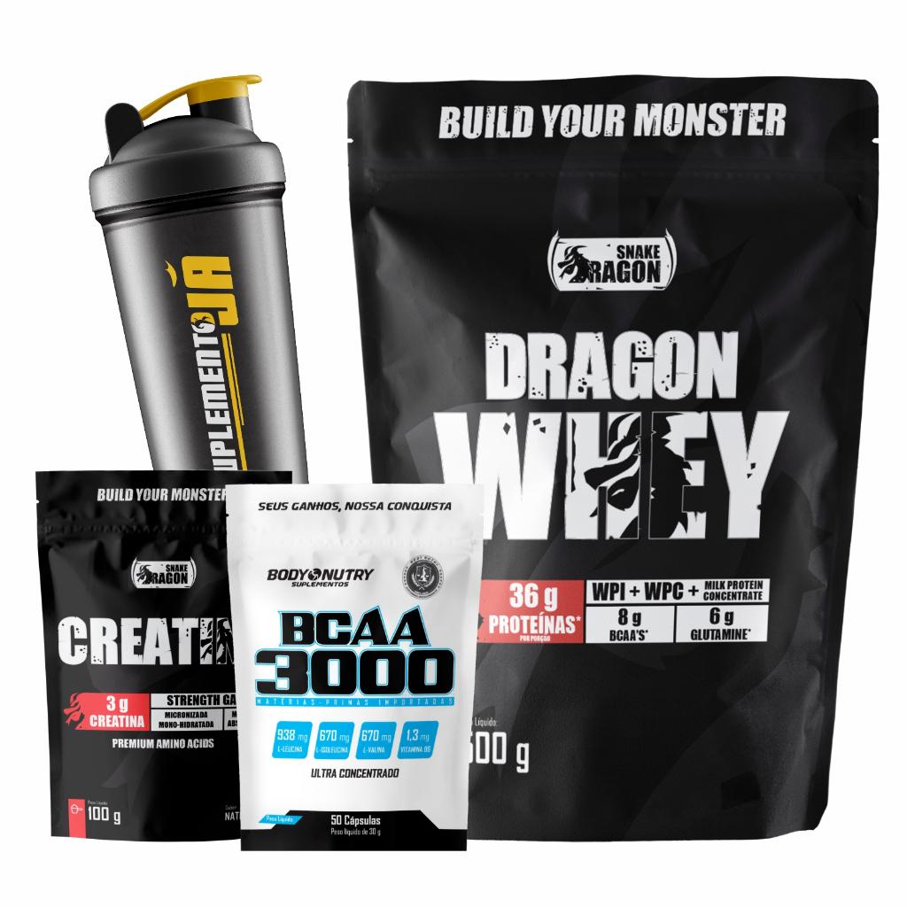 Kit Dragon Whey 500g + Creatina 100g + BCAA 3000: Complete seu Treino