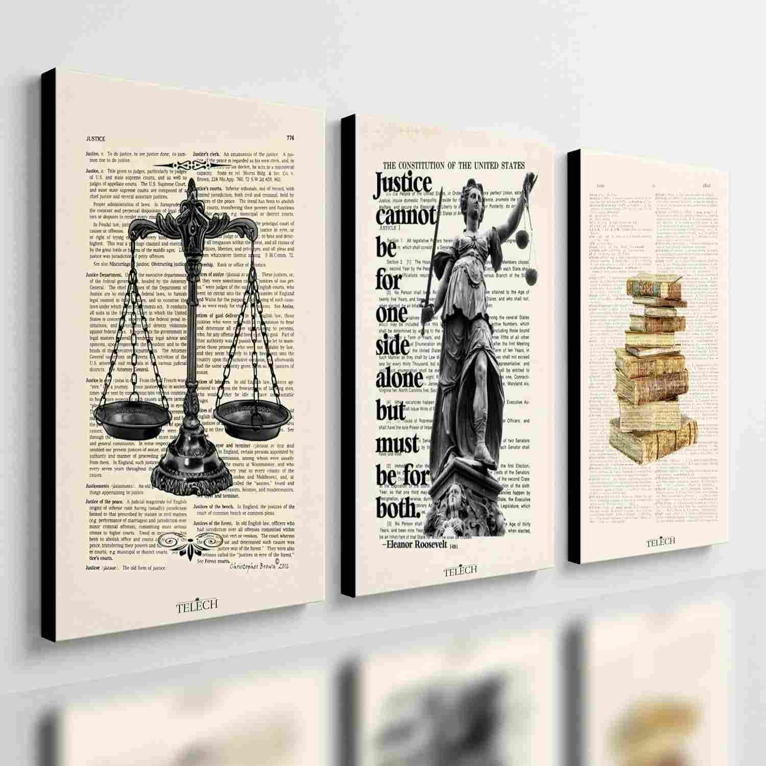 Kit 3 Quadros Decorativos Advocacia - Ambiente Profissional com Estilo e Autoridade