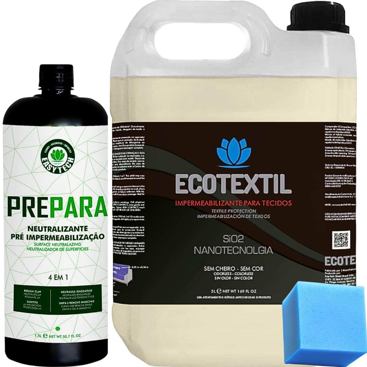 Kit Impermeabilização Têxtil Easytech: Prepara + Ecotextil com Nanotecnologia Sio2