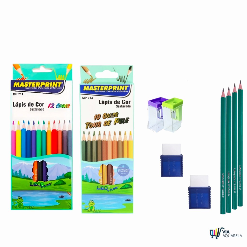 Kit Escolar Essencial: Lápis, Borracha e Apontador