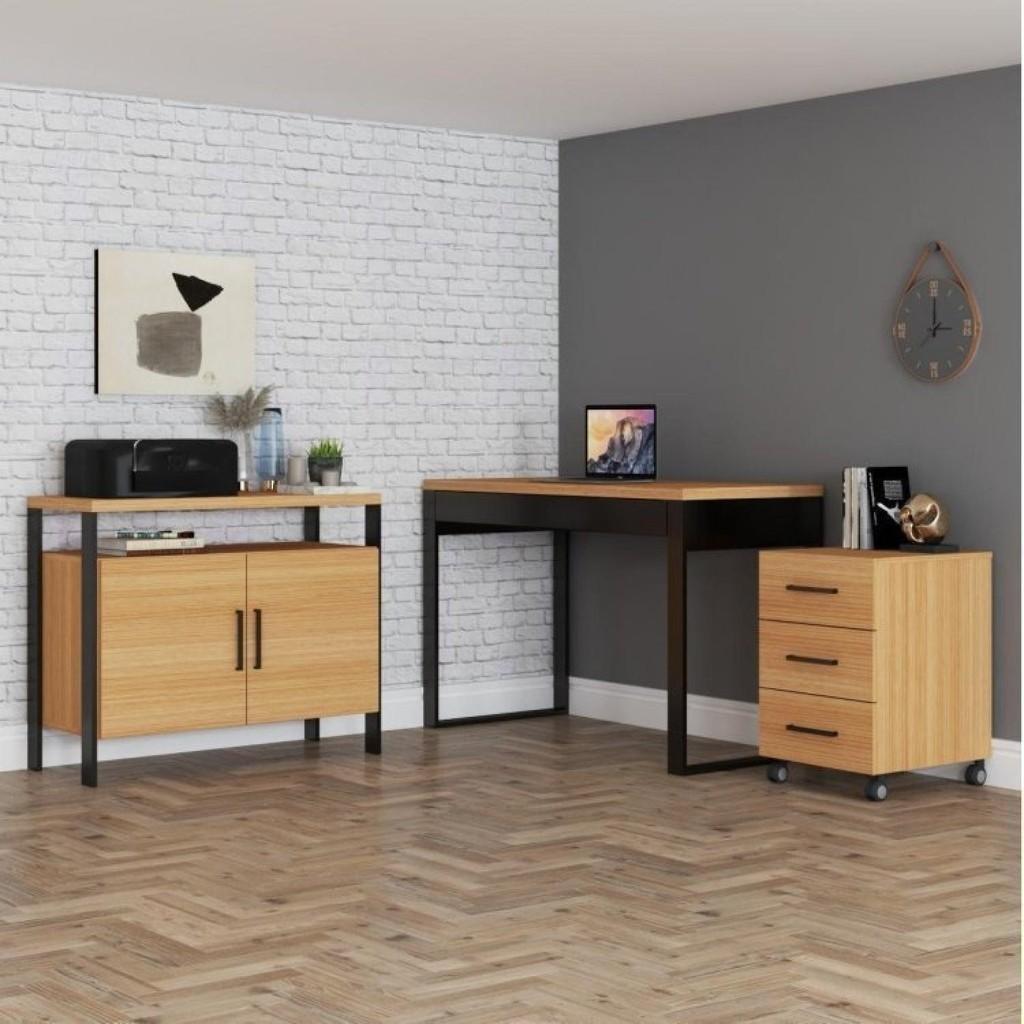 Kit Escritório Industrial: Mesa, Gaveteiro e Balcão
