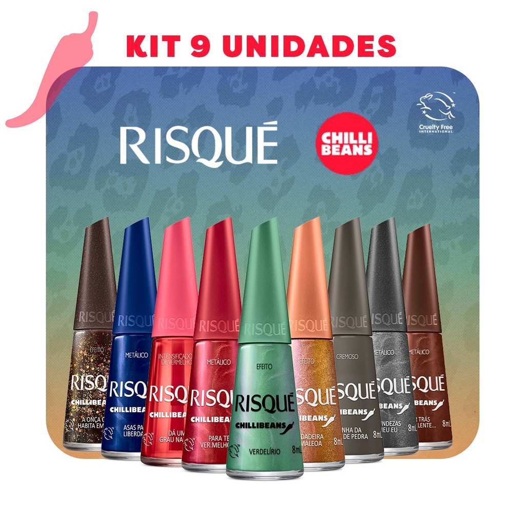 Kit Esmaltes Risqué Chilli Beans: Coleção Completa 9 Cores