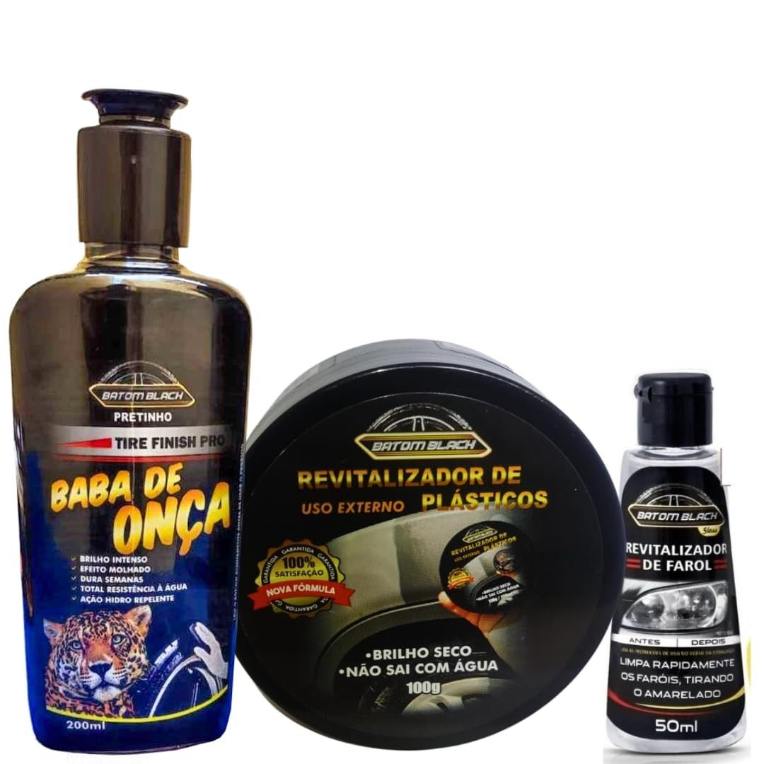 Kit Essencial Batom Black: Pretinho Baba de Onça, Revitalizador Plástico e Limpa Farol