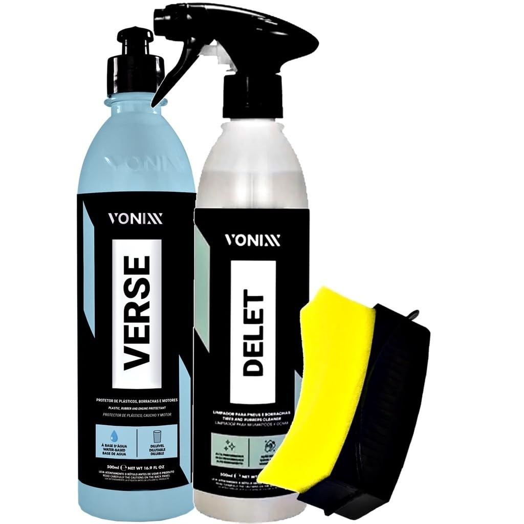 Kit Essencial Vonixx: Delet Limpador de Pneus + Verse Protetor Plástico + Aplicador