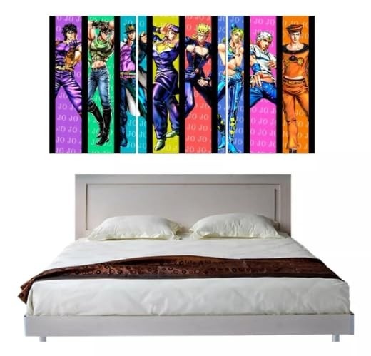 Kit Quadro Decorativo 5 Peças Jojo's Bizarre Adventure 95x60cm - Design Exclusivo para Fãs