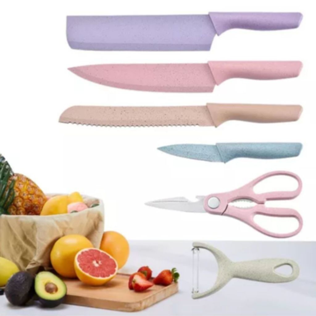 Kit Facas Inox 6 Peças com Cores - Corte Perfeito na Cozinha
