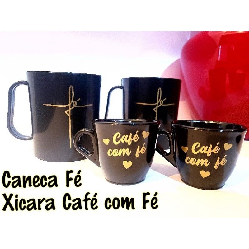 Kit Fé: 4 Canecas 400ml + 4 Xícaras 70ml