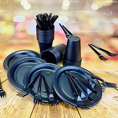 Kit Festa 50 Pessoas Descartáveis Preto – Prático e Elegante
