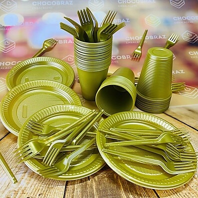 Kit Festa 50 Pessoas Dourado Perolado – Prático e Elegante