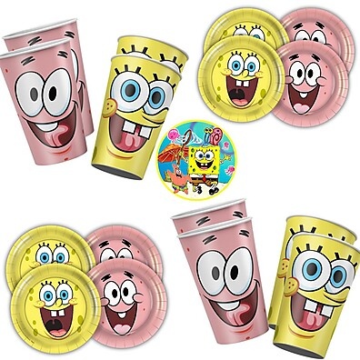 Kit Festa Bob Esponja: Pratos e Copos Descartáveis!