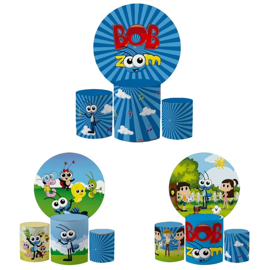 Kit Festa Bob Zoom: Decore com Painel Redondo e Trio de Cilindros