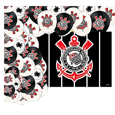 Kit Festa Corinthians com Painel Gigante e 25 Balões