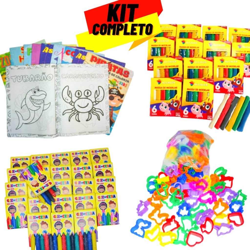 Kit Festa Lembrancinha Infantil Completo: 50 Massinhas + 50 Gizes + 100 Cortadores!
