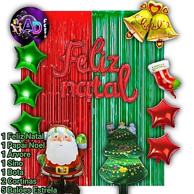 Kit Festa Natal Completo: Decore com Balões, Cortinas e Adereços Temáticos