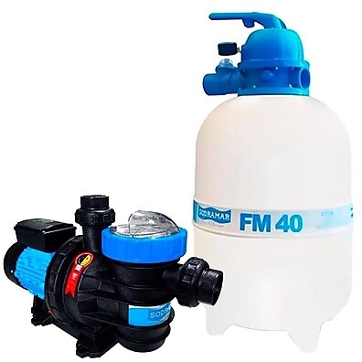Kit Filtro e Bomba Piscina 50m³ Sodramar FM40 + BMC50