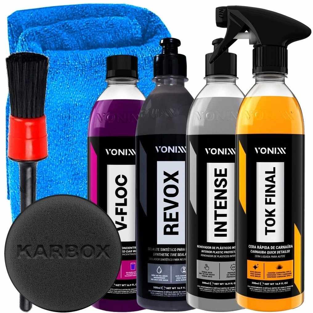 Kit Completo Vonixx: Intense, Revox, Tok Final, V-Floc e Acessórios Karbox para Detalhamento Automotivo