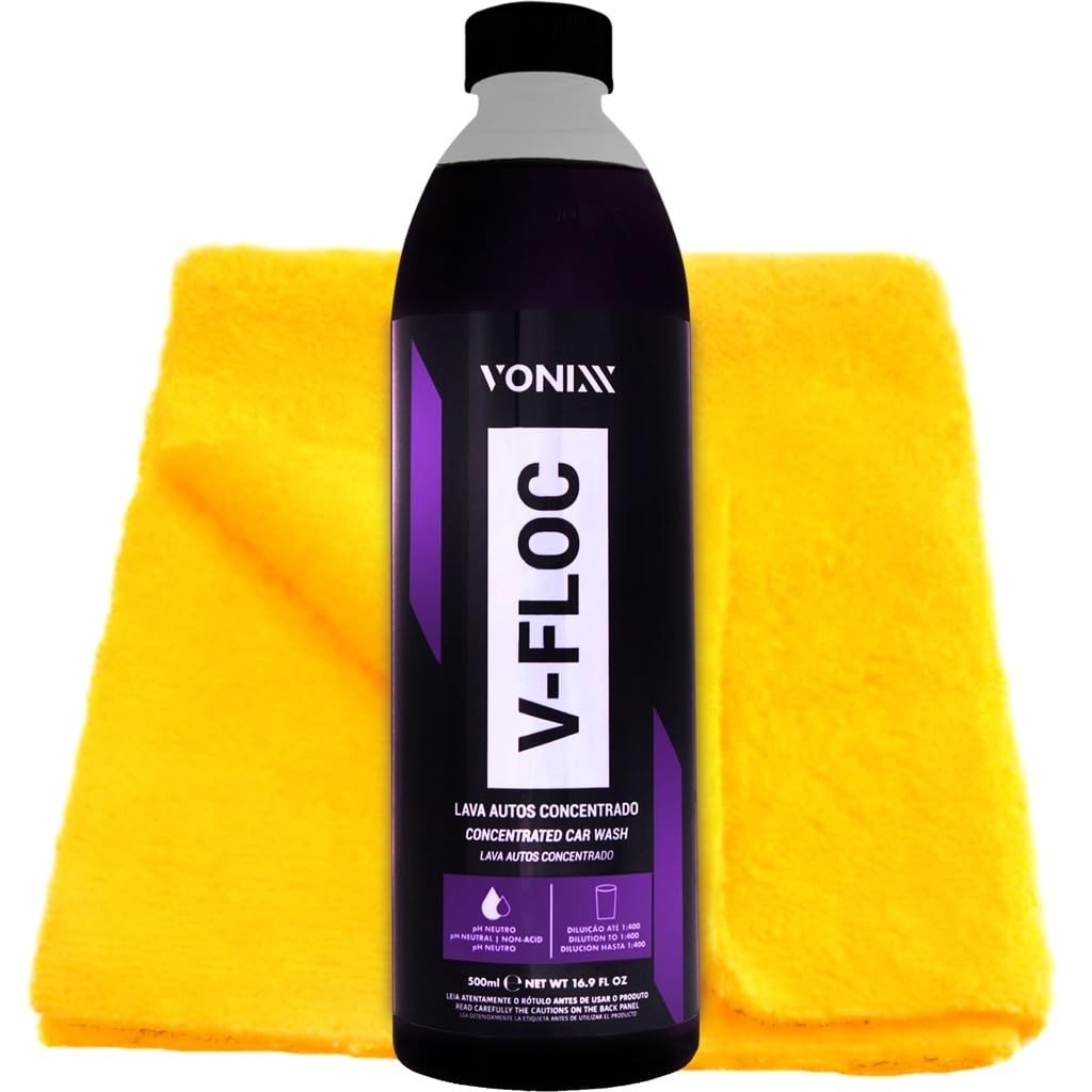 Kit Limpeza Automotiva: Shampoo V-Floc Vonixx 500ml + Toalha Microfibra Karbox 40x60cm