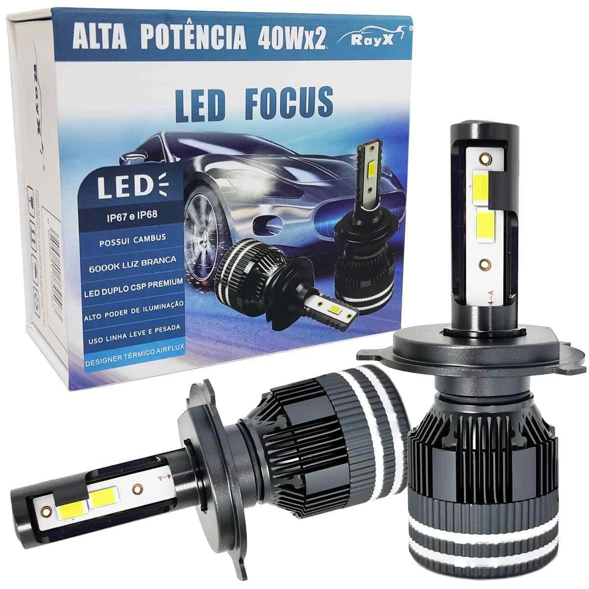 Kit Ultra LED 80W H4 Focus RayX: Iluminação Brilhante 12000 Lumens 6000K