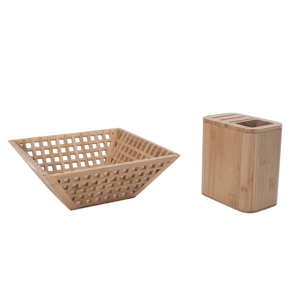 Kit Fruteira e Porta Facas Bambu Oikos: Organize com Estilo!