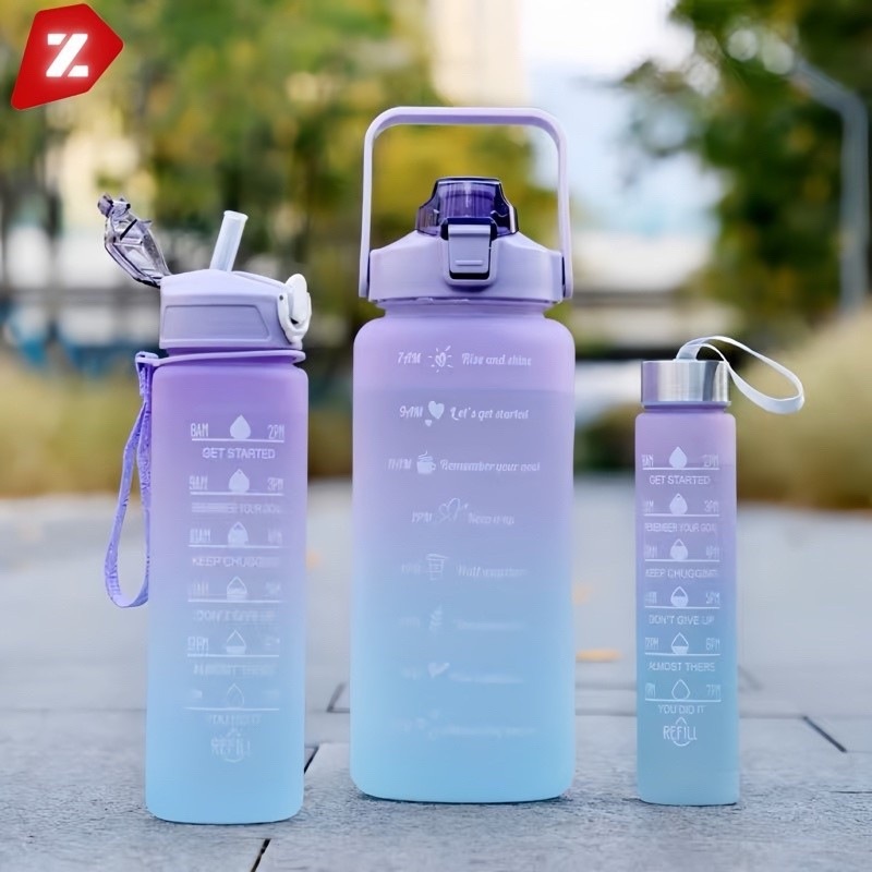 Kit Garrafa Água Squeeze Motivacional 300ML+900ML+2000ML