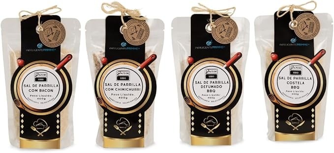 Kit Sal de Parrilla Inteligente Primme, 4 Sabores Gourmet (Bacon, Chimichurri, Costela BBQ, Defumado), 1,6 kg Total