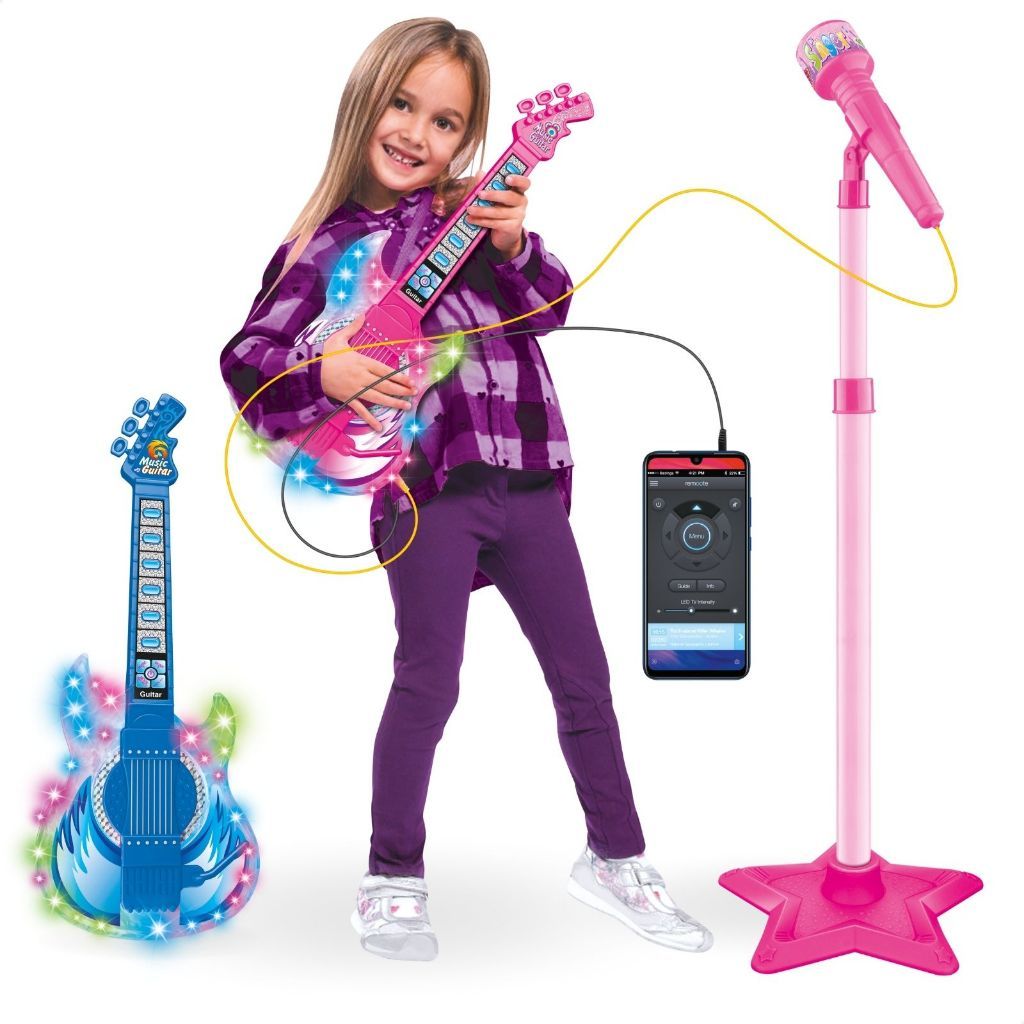 🎸 Kit Guitarra e Microfone Infantil: Luz, Som e Diversão!