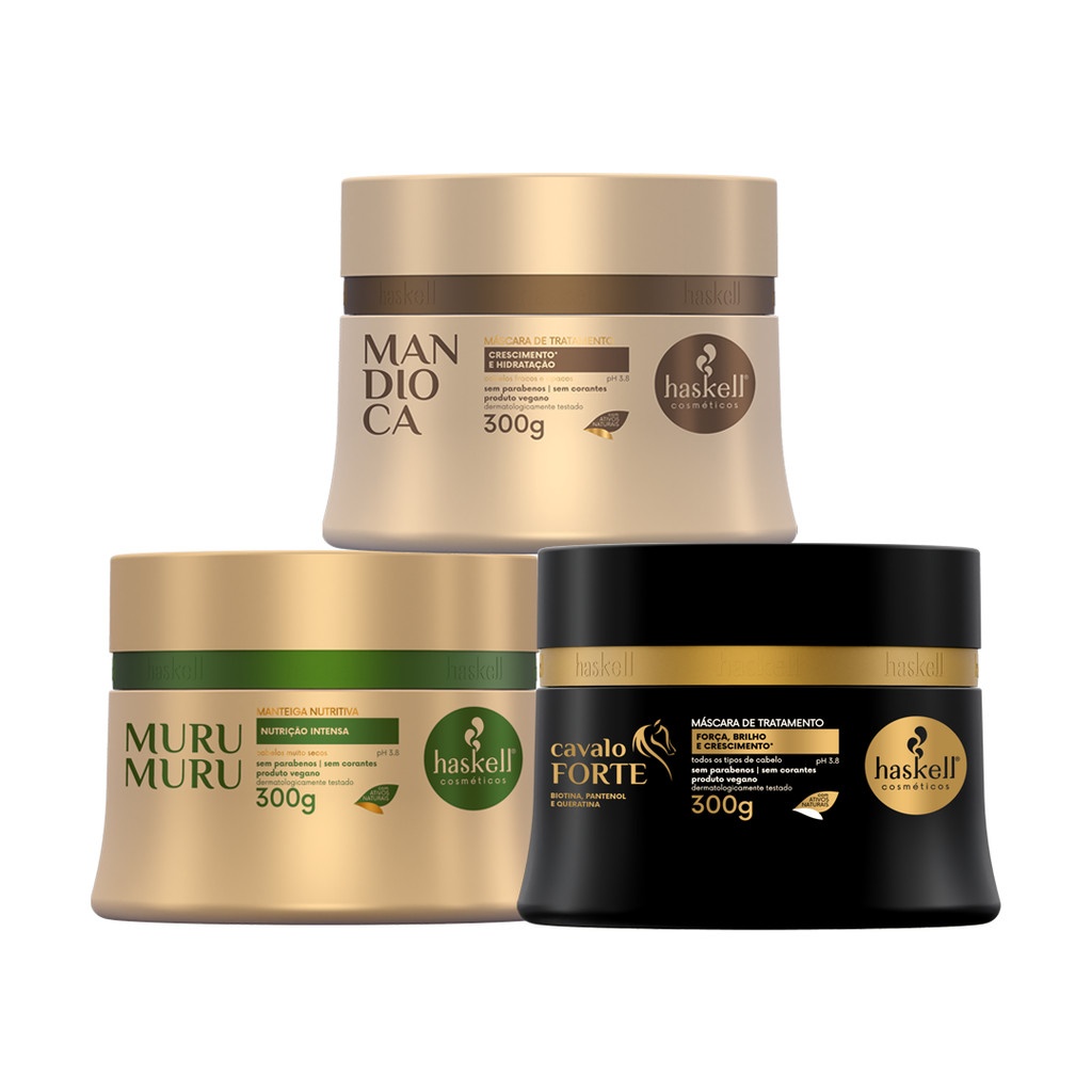Kit Haskell Cronograma Capilar 300g: Hidratação, Reconstrução e Nutrição para Cabelos Fortes
