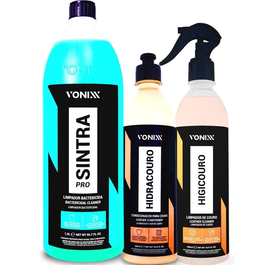 Kit Completo Vonixx: Hidracouro, Higicouro e Sintra Pro para Cuidado Profissional do Couro e Interior do Carro