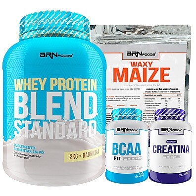 Kit Hipertrofia BRN: Whey, BCAA, Creatina + Carb!