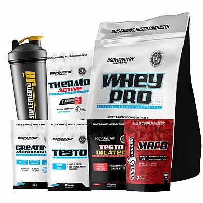 Kit Hipertrofia Total: Whey + Testo + Creatina