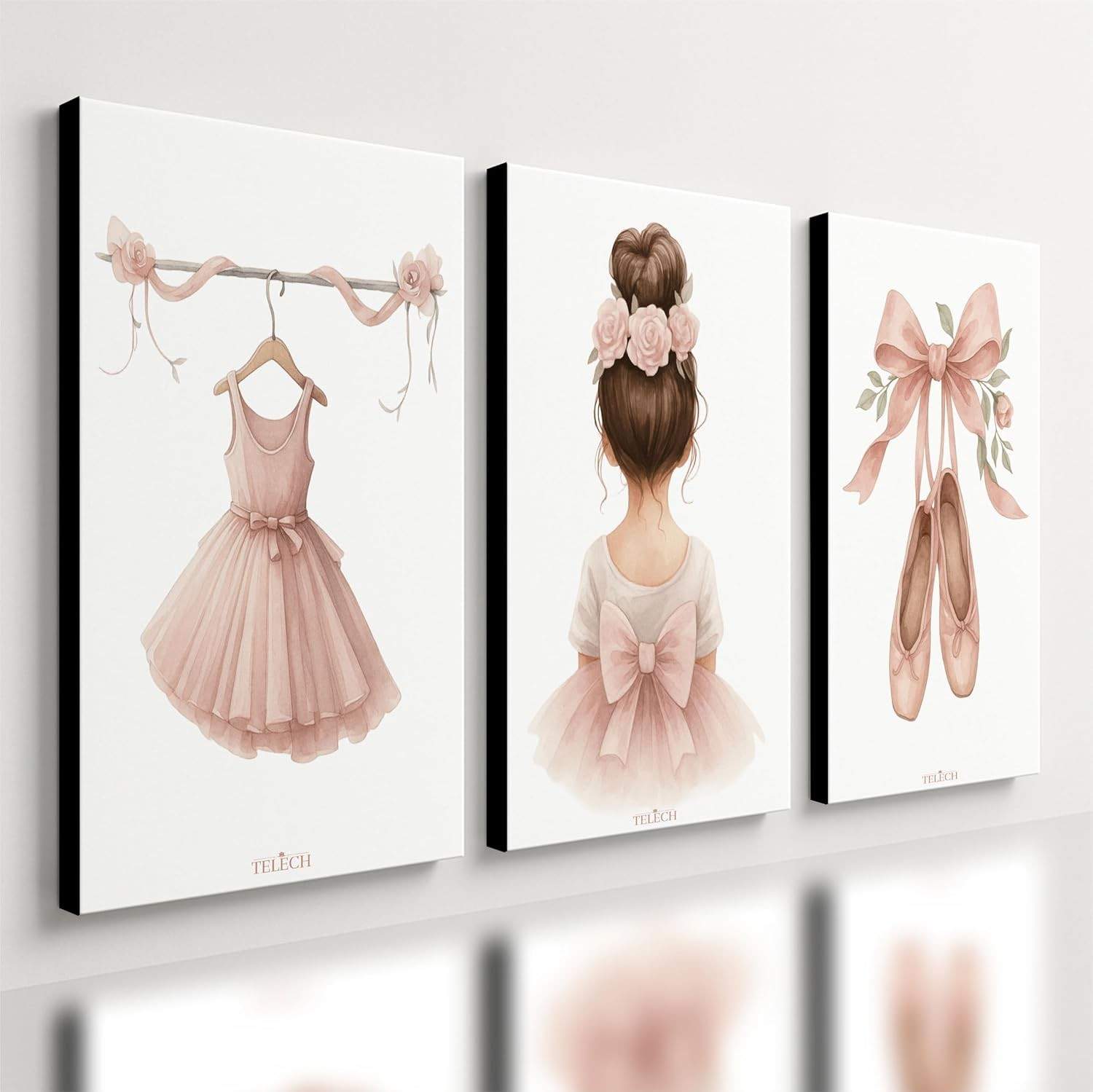 Kit 3 Quadros Decorativos Ballet Infantil - Estilo Moderno para Quarto de Menina (40x28cm)