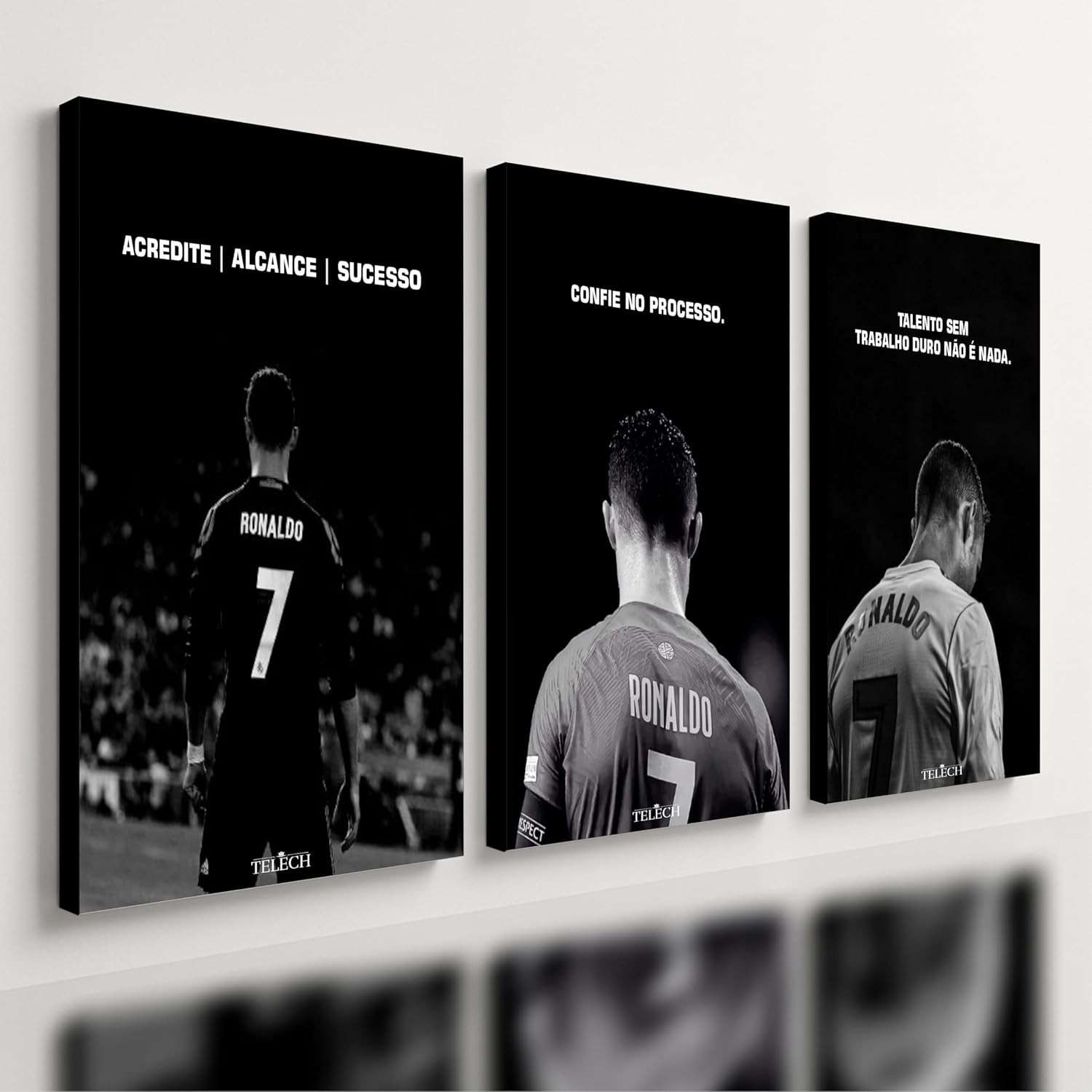 Kit 3 Quadros CR7 Motivação Cristiano Ronaldo em MDF Tratado - Decore com Inspiração