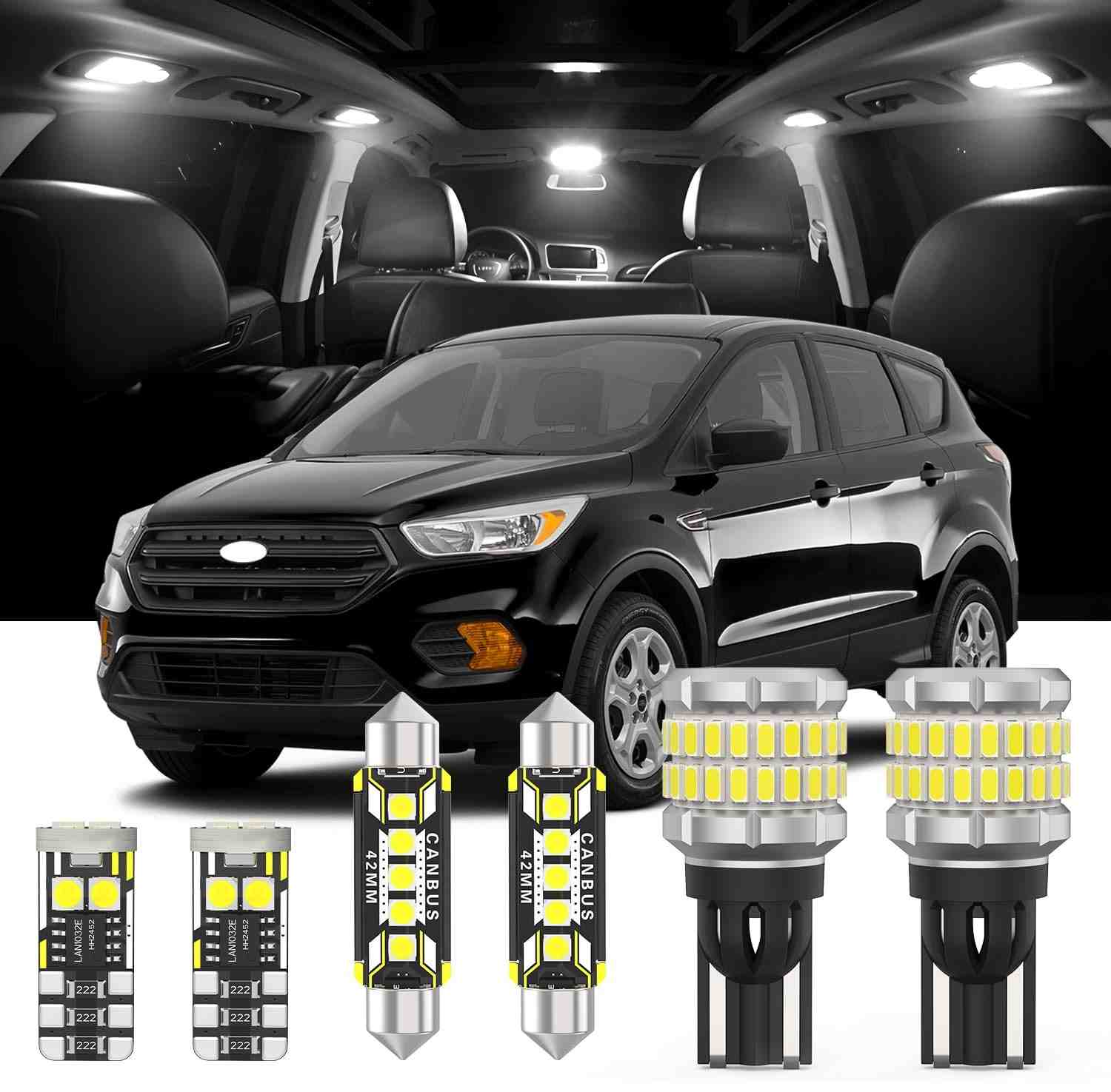 Kit Luz LED Interior e Ré AENVTOL 15 Peças para Ford Escape 2013-2020 - Iluminação Branca Pura e Potente