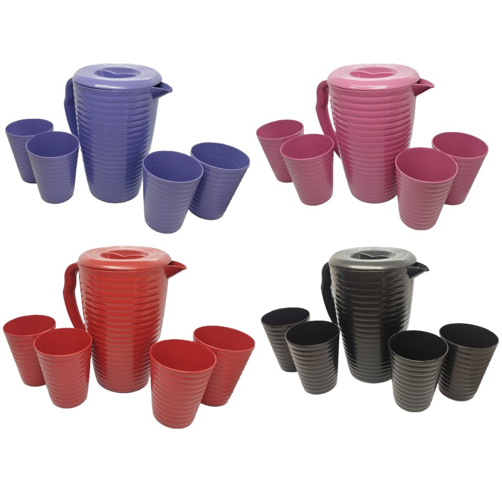 Kit Jarra 1,8L + 4 Copos Ondulados: Elegância e Praticidade em Cada Bebida