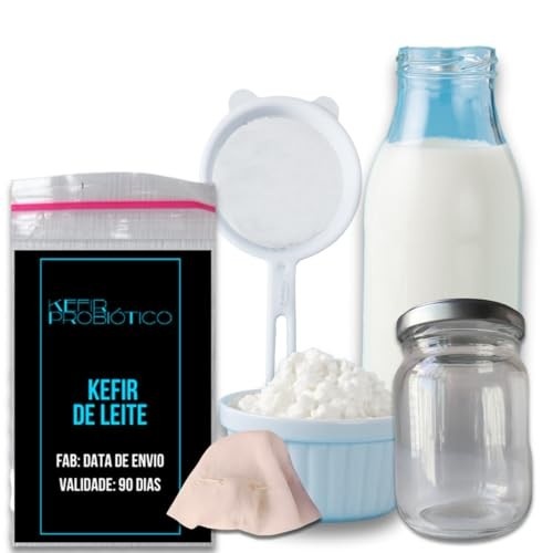 Kit Kefir De Leite + Vidro 250ml + Tampa Voal + Peneira Colônia Viva Pronta Com Manual Completo