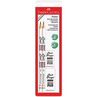 Kit Lápis Faber-Castell: 2 Lápis + Apontador + Borracha