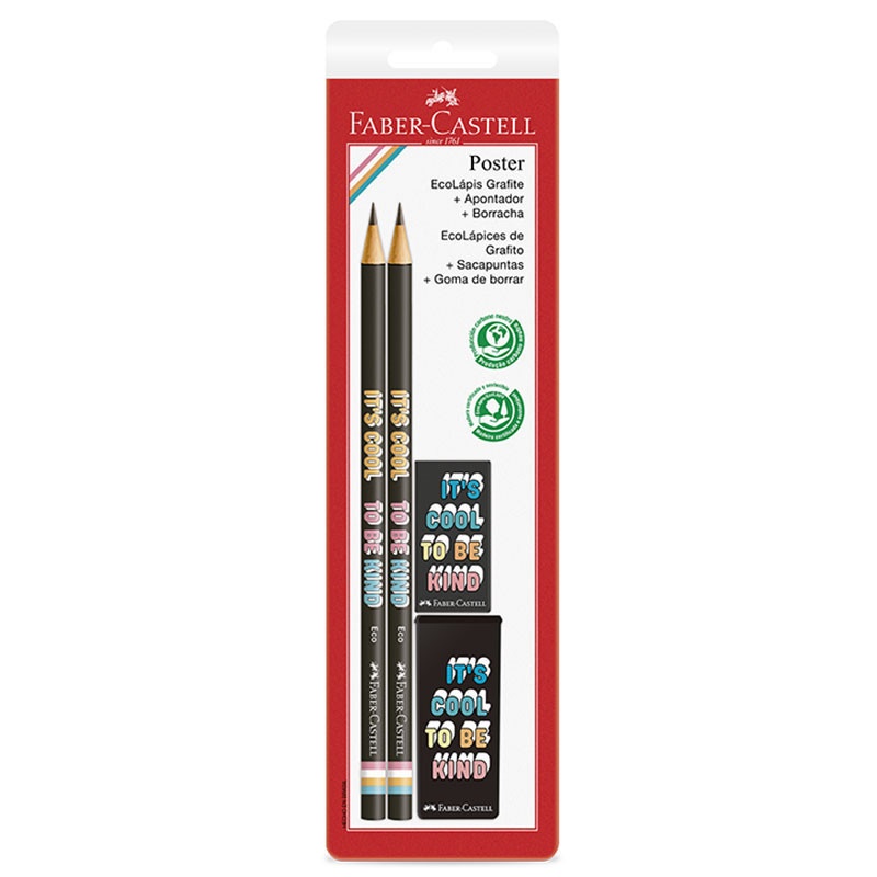 Kit Lápis Faber-Castell: 2 Lápis + Borracha + Apontador