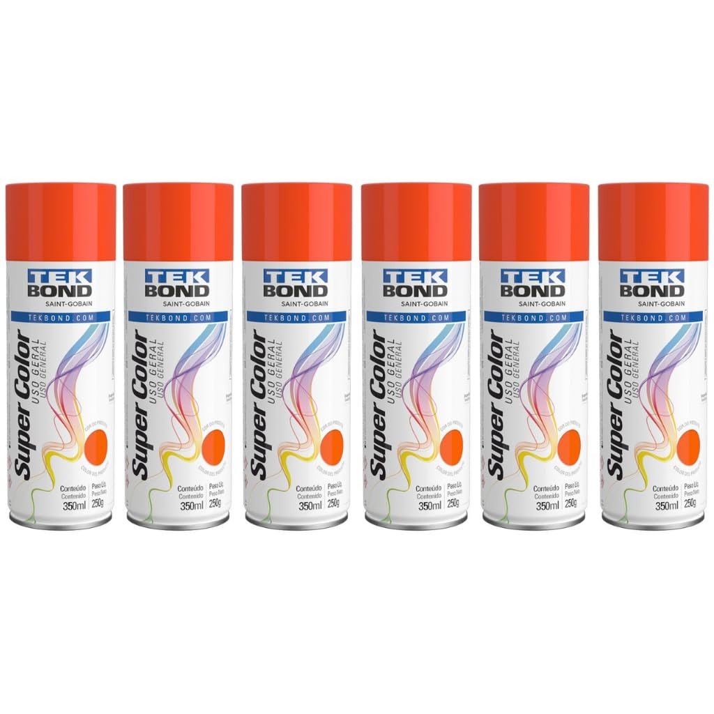 Kit 6 Tintas Spray Laranja TekBond - Alta Cobertura e Secagem Rápida para Projetos Criativos
