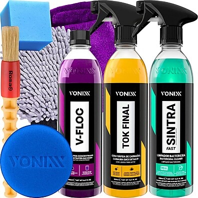 Kit Lava e Cera Auto Completo: V-Floc, Tok Final + Acessórios