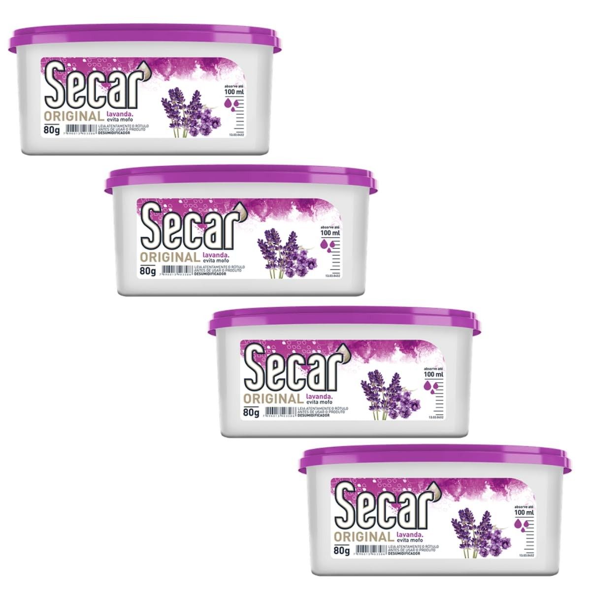 Kit 4 Unidades Desumidificador Secar Anti-Mofo com Lavanda 80g - Combata Umidade e Fungos com Fragrância Agradável