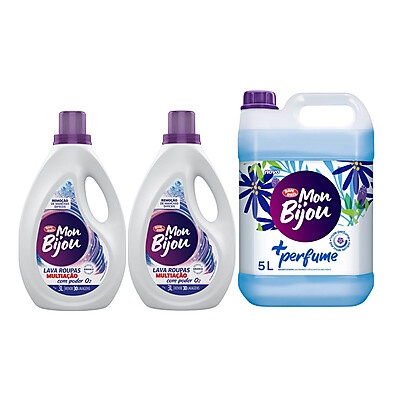 Kit Lavandeira Mon Bijou: Lava Roupa 3L + Amaciante 5L