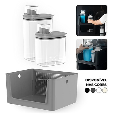 Kit Lavanderia Completo: Cesto + Dispenser