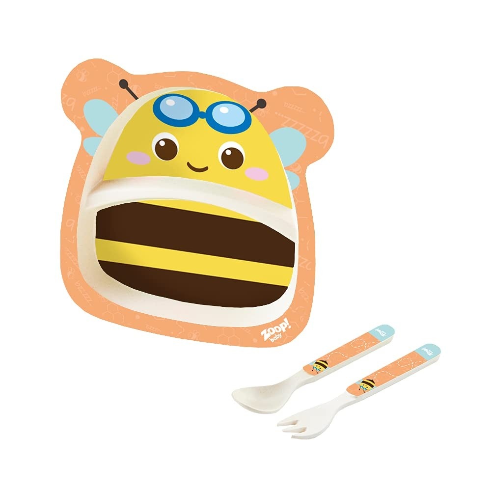 Zoop Toys Kit Alimentação Prato Baby 3 Peças com Talheres - Seguro, Sem BPA, Lavável