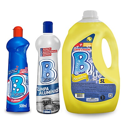 Kit Limpeza Barbarex: Detergente, Alumínio e Multiuso