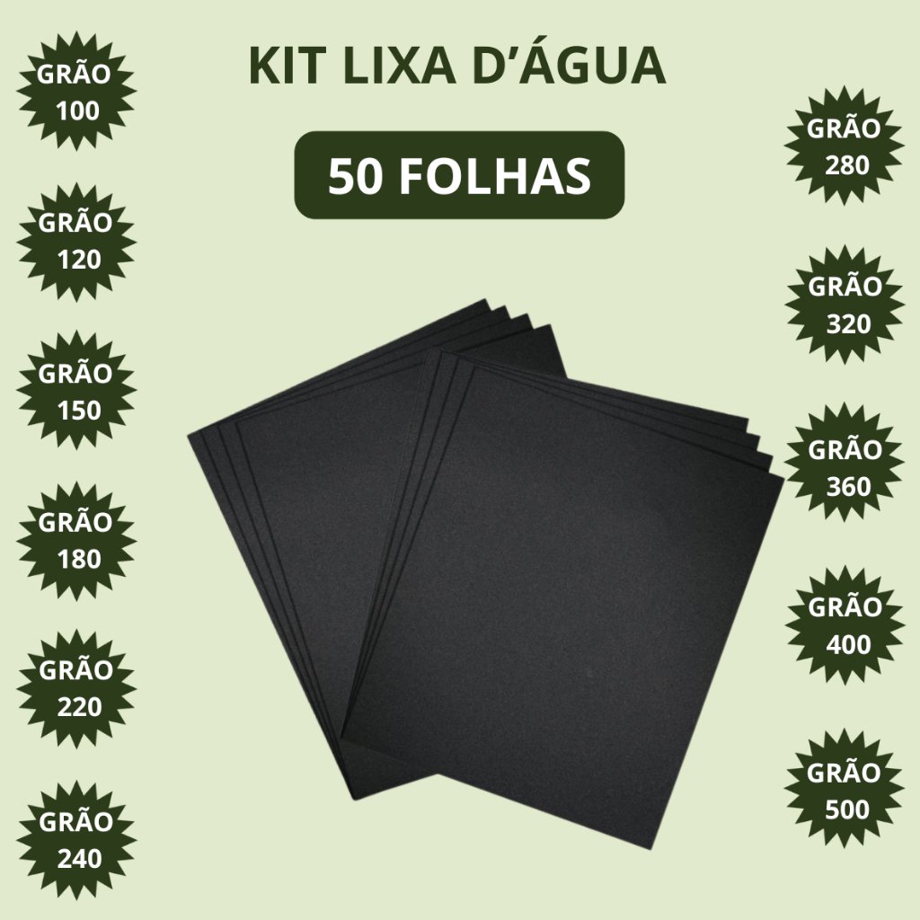 Kit Lixa D’Água 50 Unidades: Grãos 100 a 500 para Acabamento Perfeito